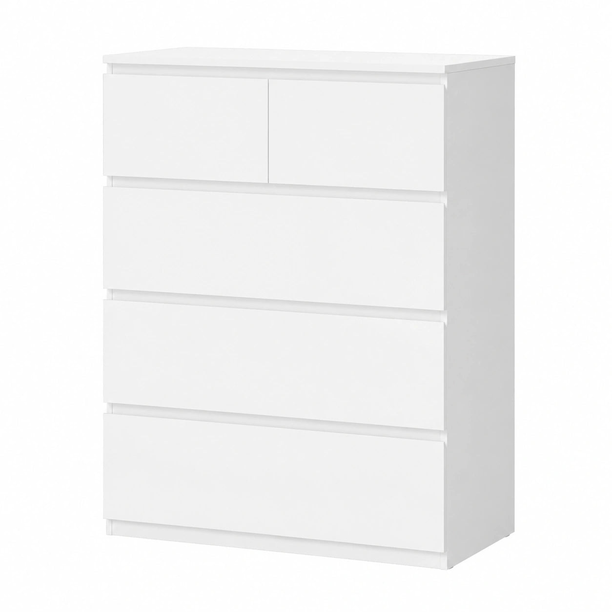 Cassettiera Moderna con 5 Cassetti in Bianco per Camera da Letto, Soggiorno e Bagno, 68x38x94 cm