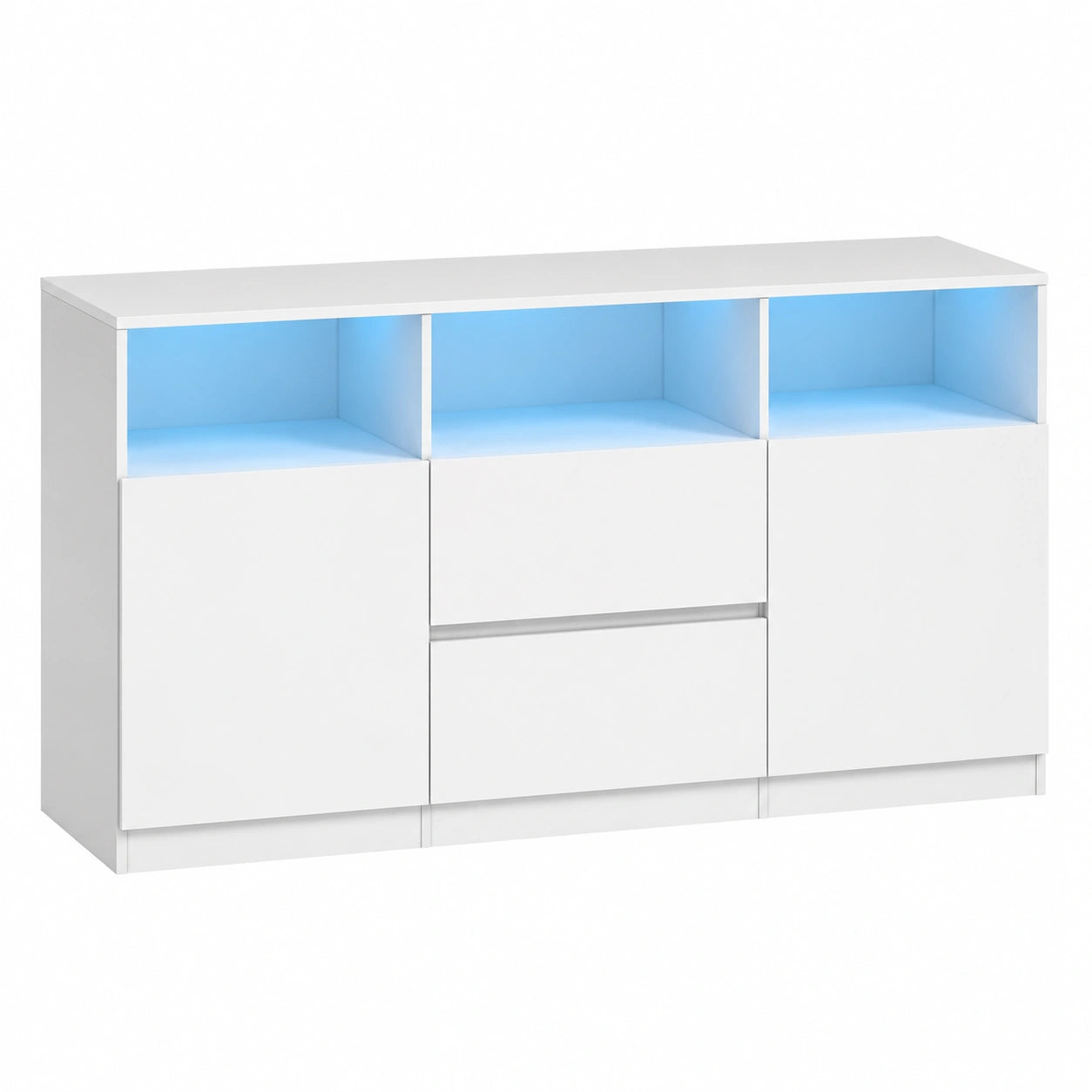 Tavolino Porta TV con LED e Cassetti, Bianco, per TV fino a 65 Pollici