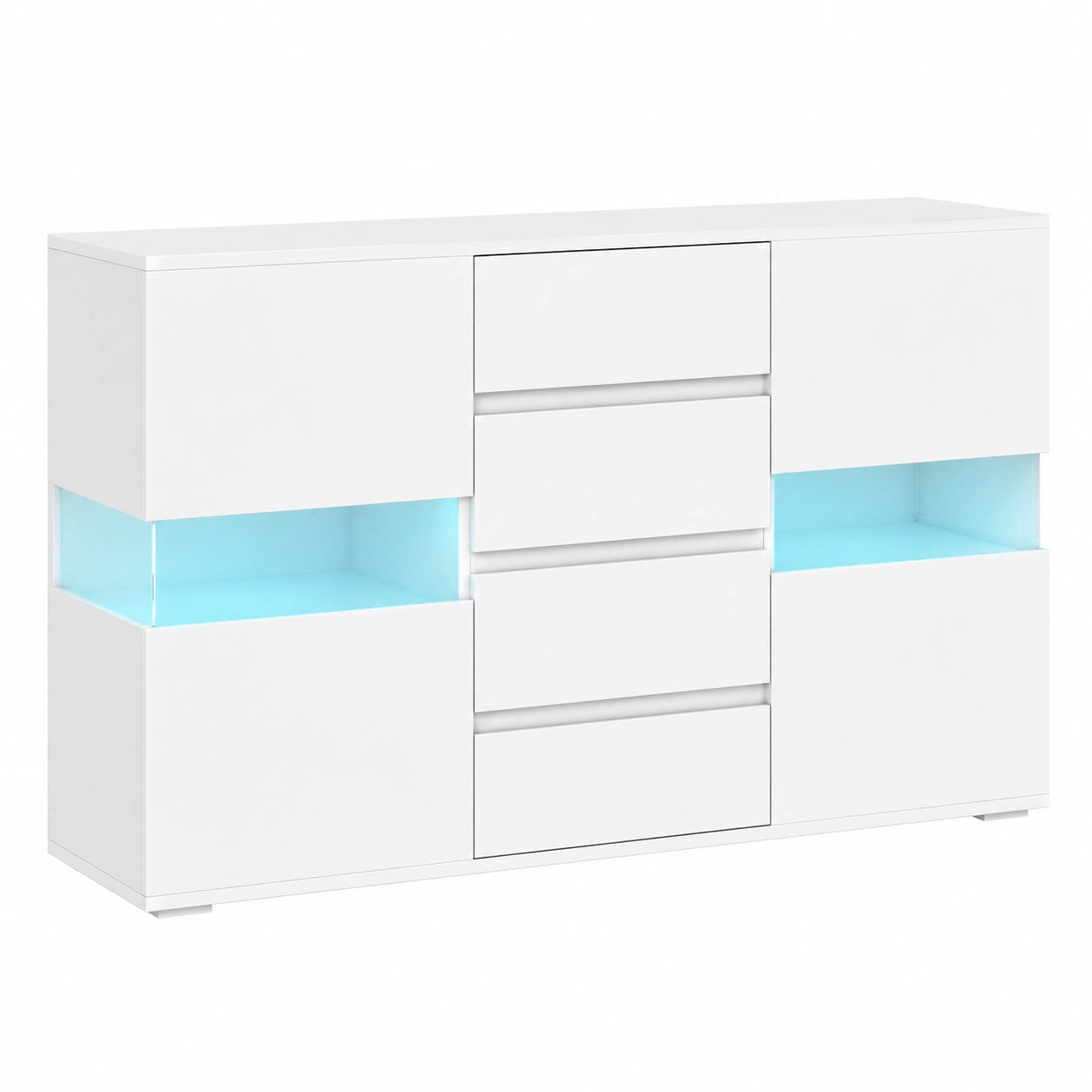 Mobile da Soggiorno Moderno con LED e Telecomando, 4 Cassetti e 2 Ante, 120x34x70 cm, Colore Bianco
