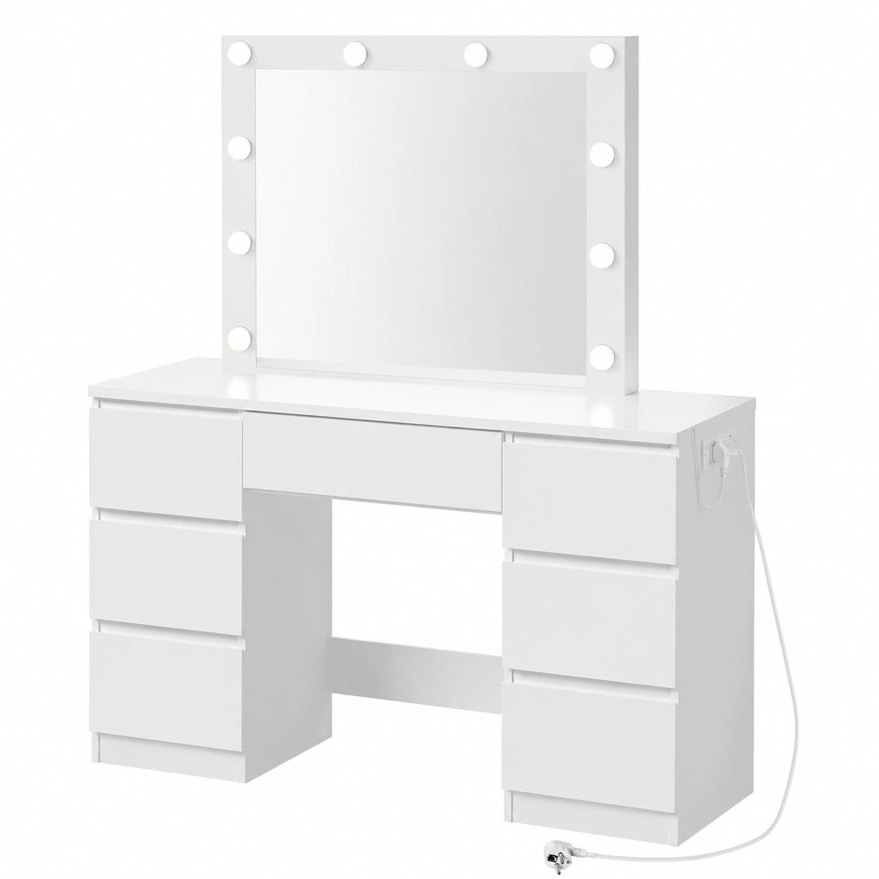 Tavolo da Trucco Moderno con Specchio LED, Cassetti e Prese USB, Bianco