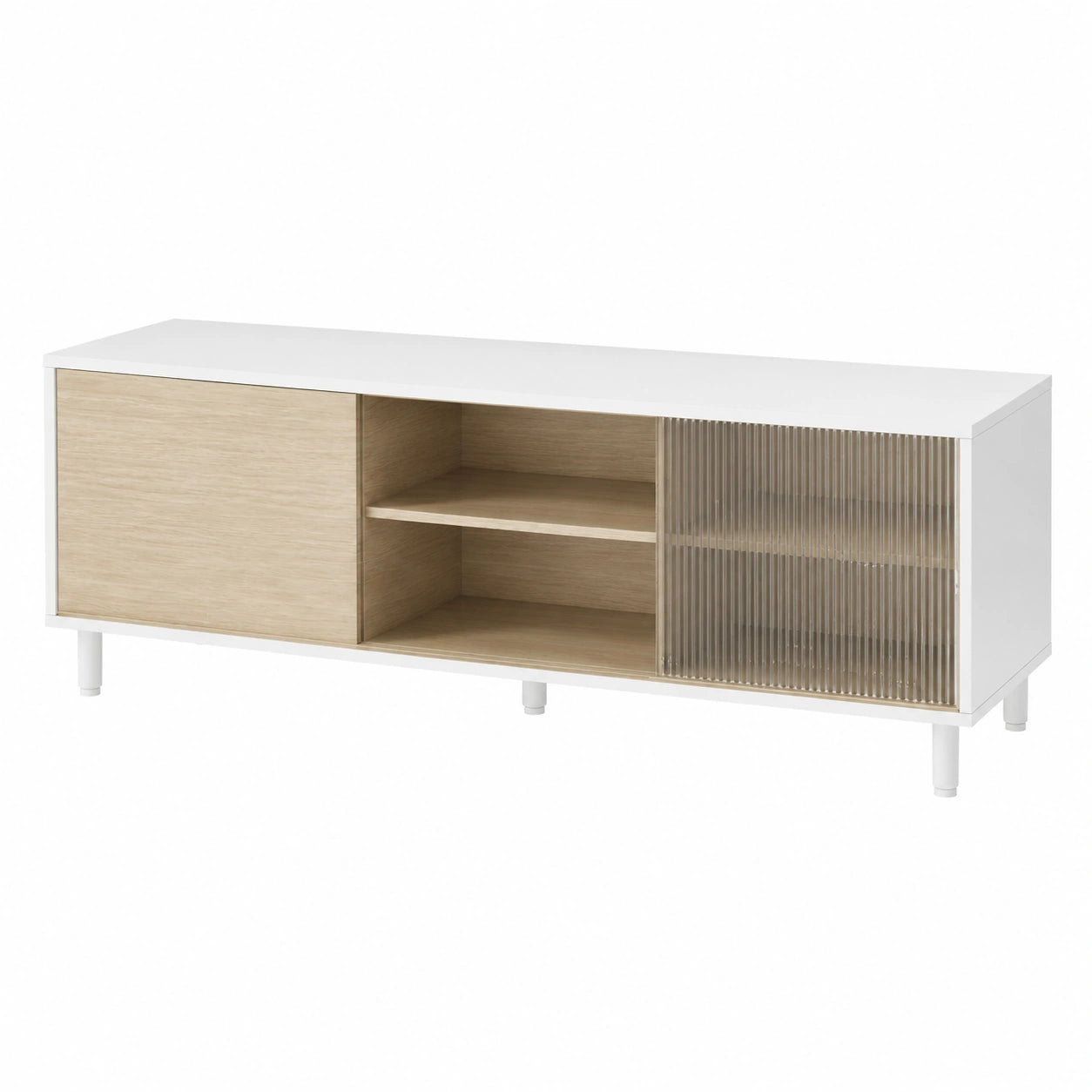 VASAGLE Porta TV Moderna per Televisori fino a 60 Pollici, Montaggio Facile senza Attrezzi, Vetro Elegante, Bianco 140x39x45 cm