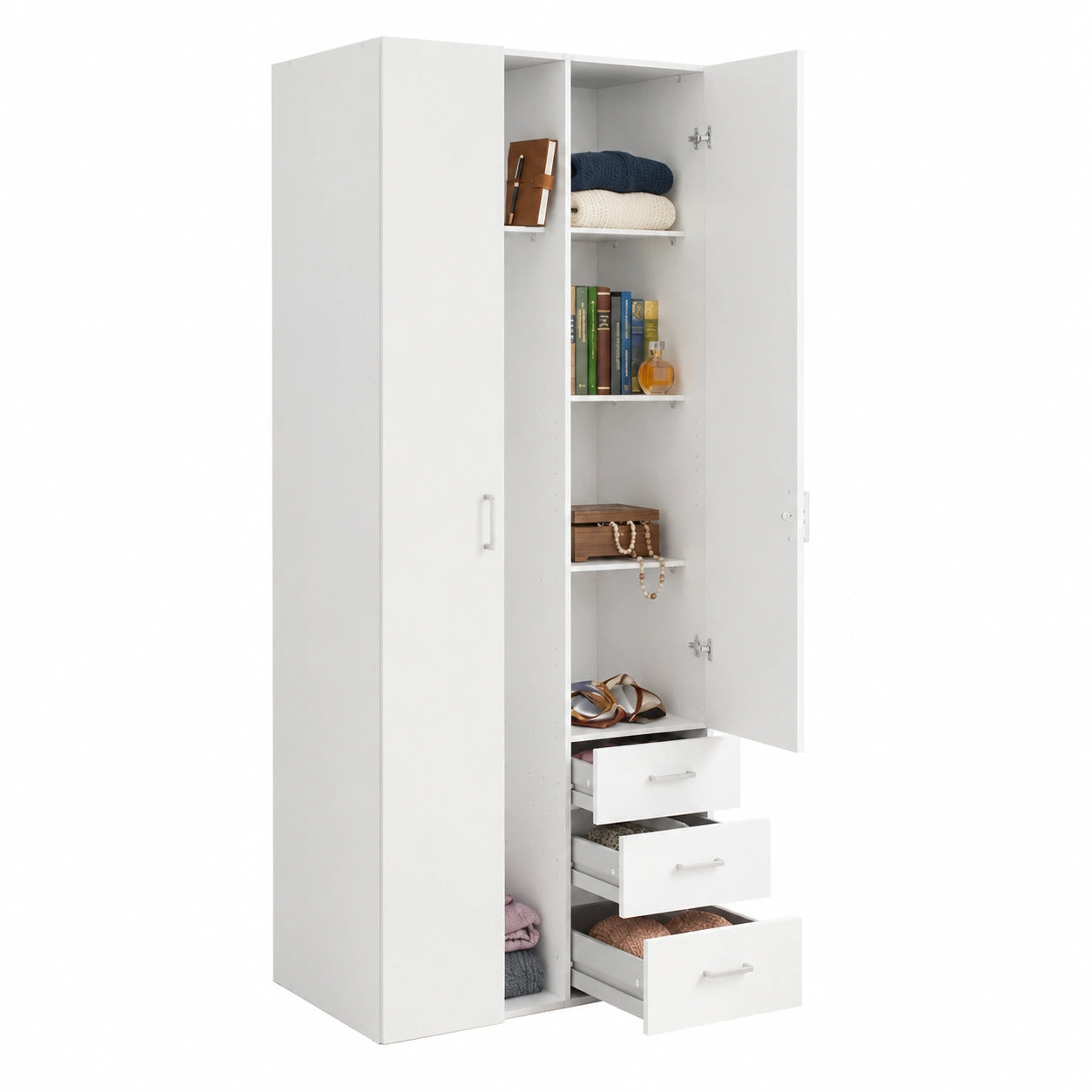 Armadio Guardaroba Emilie a 2 Ante, Mobile Camera da Letto in Legno, 77x50x200 cm, Colore Bianco