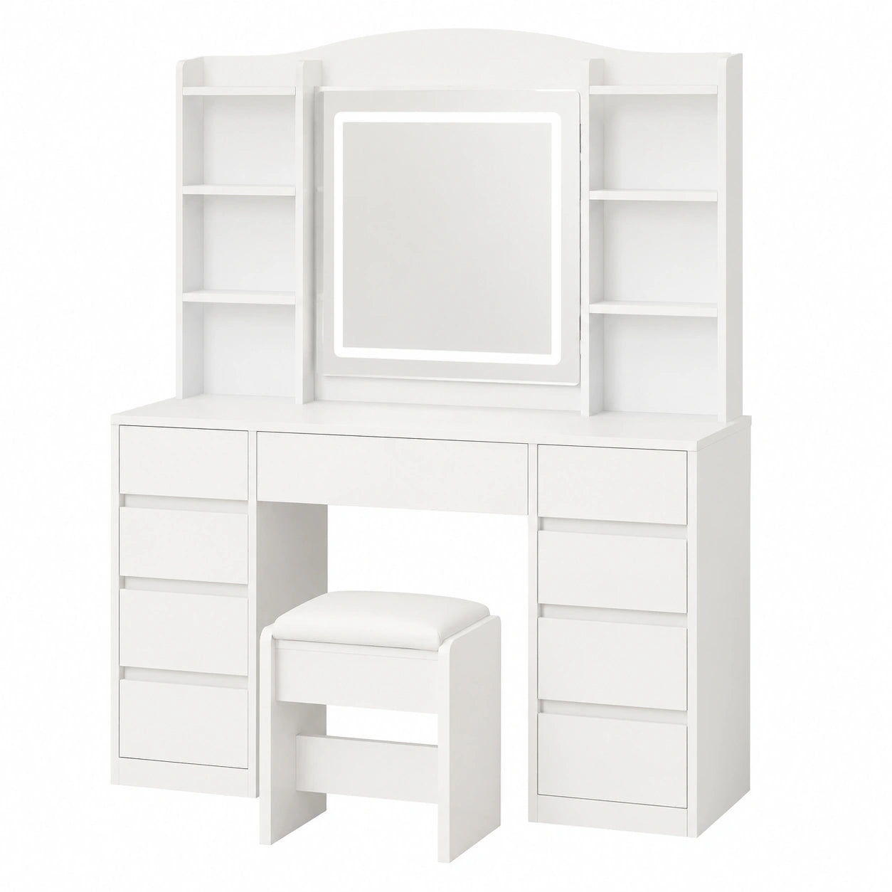 Tavolo da Trucco Bianco con Specchio Luminoso e Cassetti Multipli