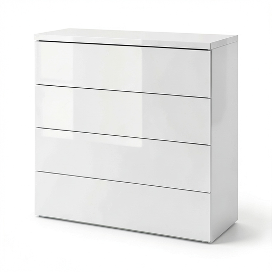Comò PRIVILEGIO con 4 Cassetti, Bianco Laccato, 85x88x44 cm, Made in Italy