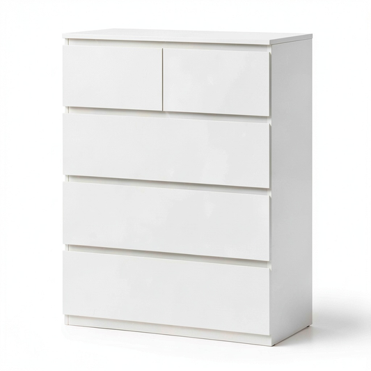 Cassettiera Moderna con 5 Cassetti in Bianco per Camera da Letto, Soggiorno e Bagno, 68x38x94 cm