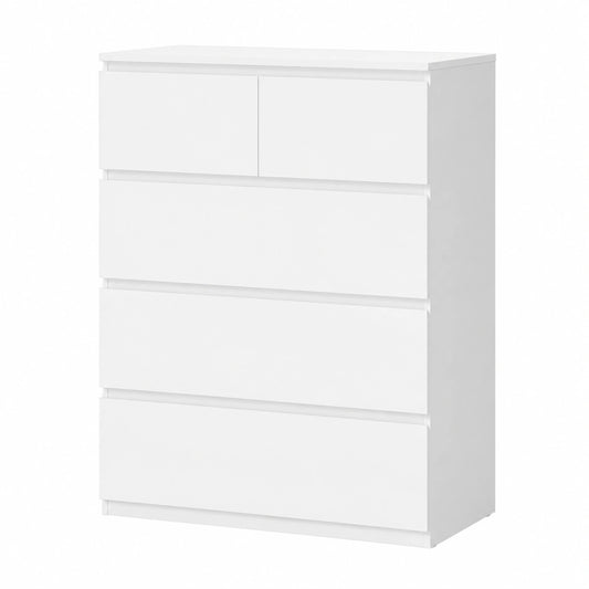 Cassettiera Moderna con 5 Cassetti in Bianco per Camera da Letto, Soggiorno e Bagno, 68x38x94 cm