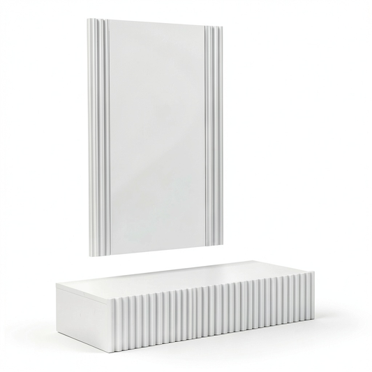 Toeletta Moderno a Parete con Specchio e Cassetto, Bianco