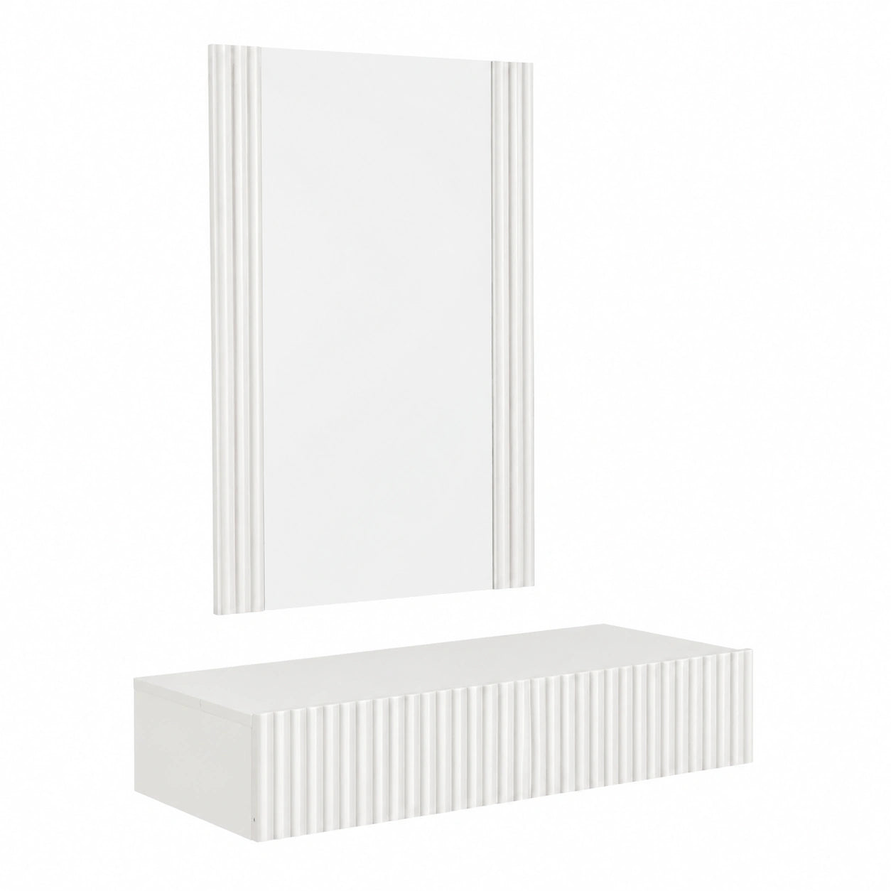 Toeletta Moderno a Parete con Specchio e Cassetto, Bianco
