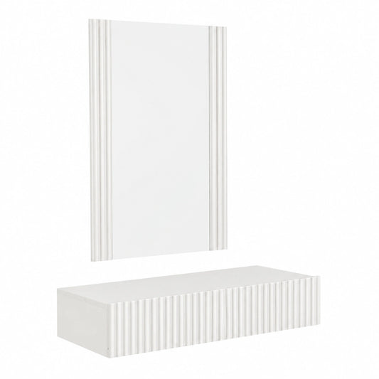 Toeletta Moderno a Parete con Specchio e Cassetto, Bianco