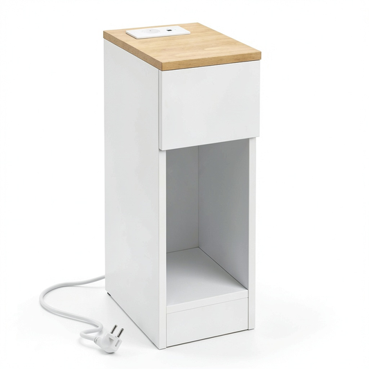 Set di 2 comodini sottili con ricarica USB e Type-C per camera da letto, mobile salvaspazio bianco con incavo battiscopa, 20x35x60 cm