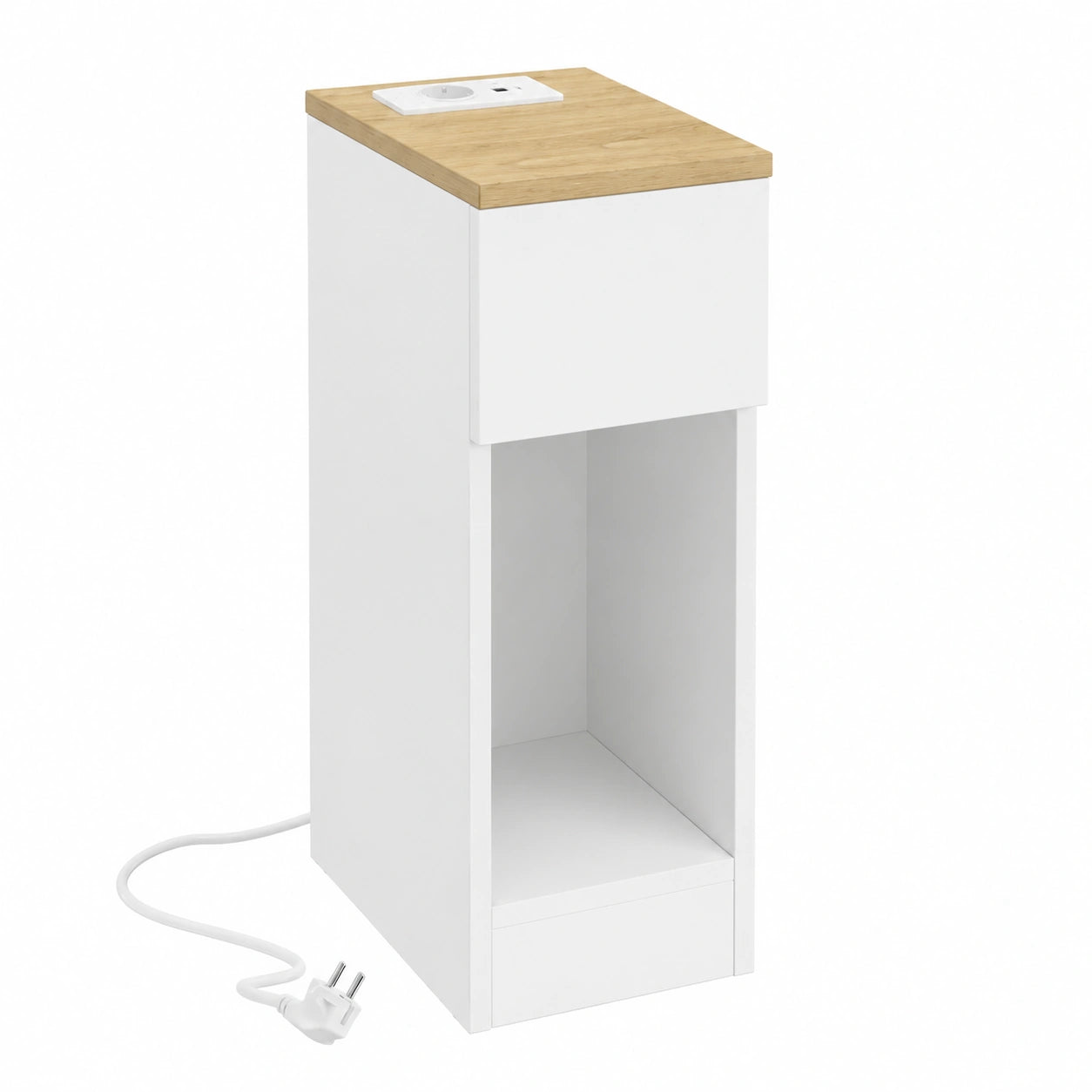 Set di 2 comodini sottili con ricarica USB e Type-C per camera da letto, mobile salvaspazio bianco con incavo battiscopa, 20x35x60 cm