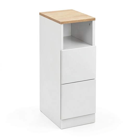 Set di 2 comodini stretti 20 cm con 2 cassetti, bianco, per camera e soggiorno
