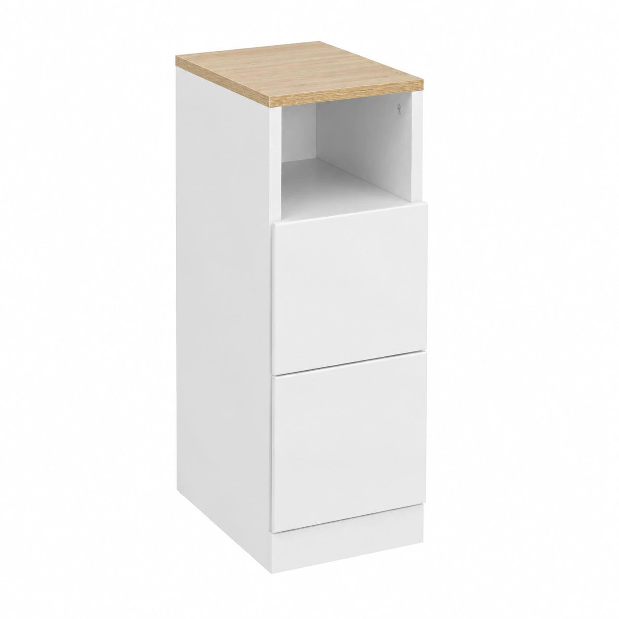 Set di 2 comodini stretti 20 cm con 2 cassetti, bianco, per camera e soggiorno