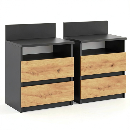 Vicco Set di 2 Comodini Monty, Antracite e Rovere dorato, Ideale per Camera da Letto