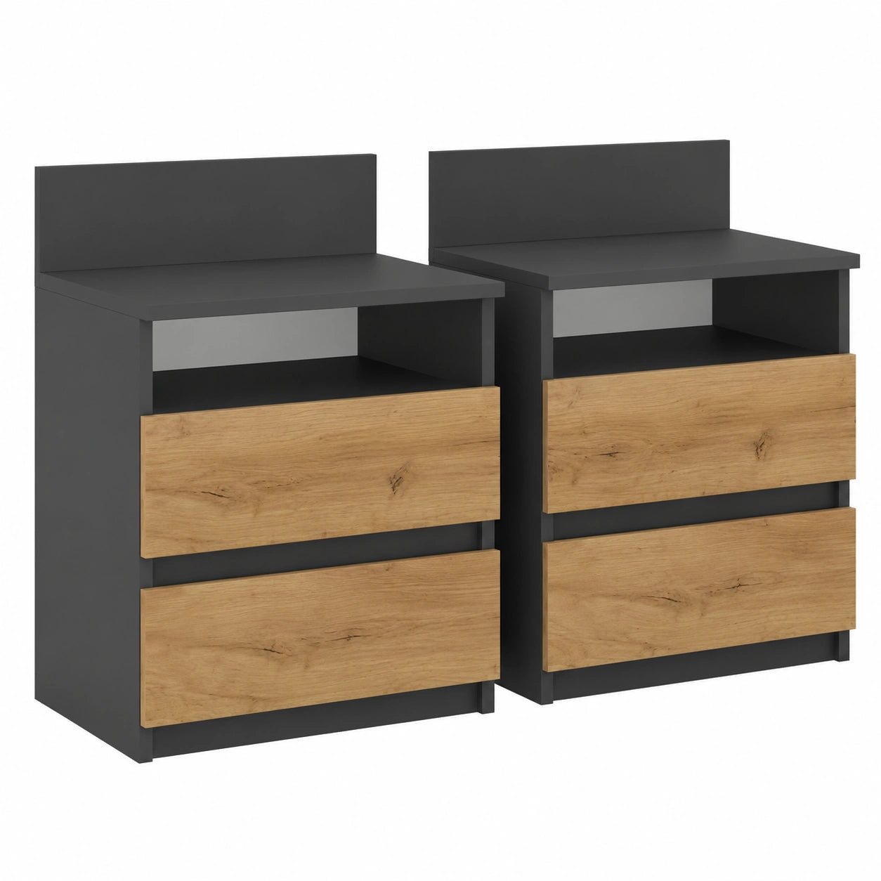 Vicco Set di 2 Comodini Monty, Antracite e Rovere dorato, Ideale per Camera da Letto