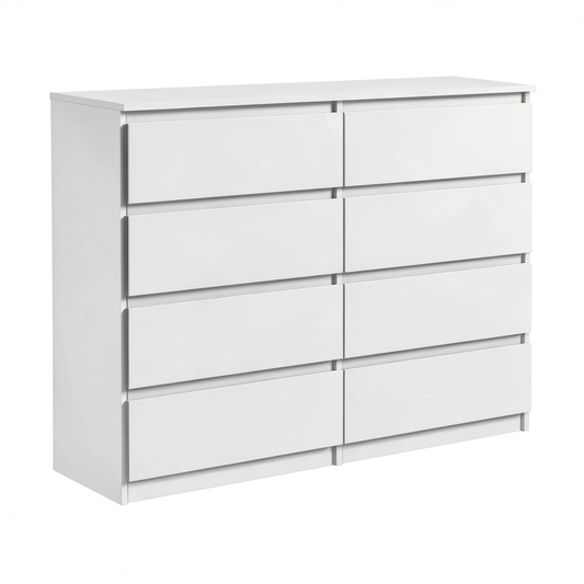 Cassettiera Moderna Bianca con 8 Cassetti per Camera da Letto e Soggiorno 120x39x101,5 cm