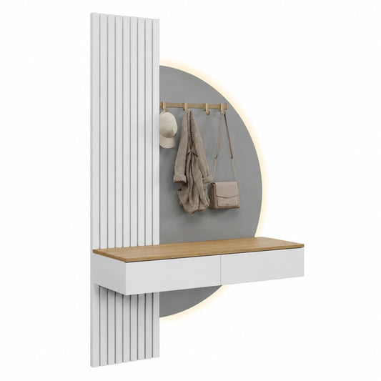 Tavolo da Toeletta Melina con Specchio LED, Bianco/Quercia, 100 cm
