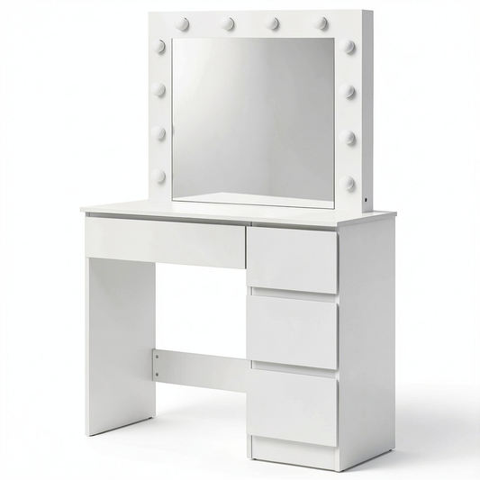 Tavolo da Trucco Moderno con Specchio e Luci LED, Arredamento in Legno con 3 Cassetti, Perfetto per Casa e Camera da Letto