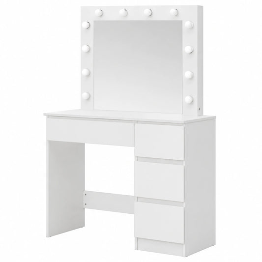 Tavolo da Trucco Moderno con Specchio e Luci LED, Arredamento in Legno con 3 Cassetti, Perfetto per Casa e Camera da Letto