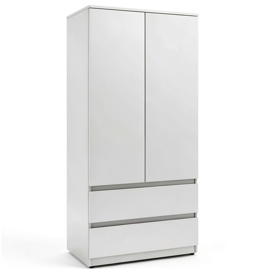 Armadio Moderno Bianco per Camera da Letto con 2 Cassetti, 180x90x50cm