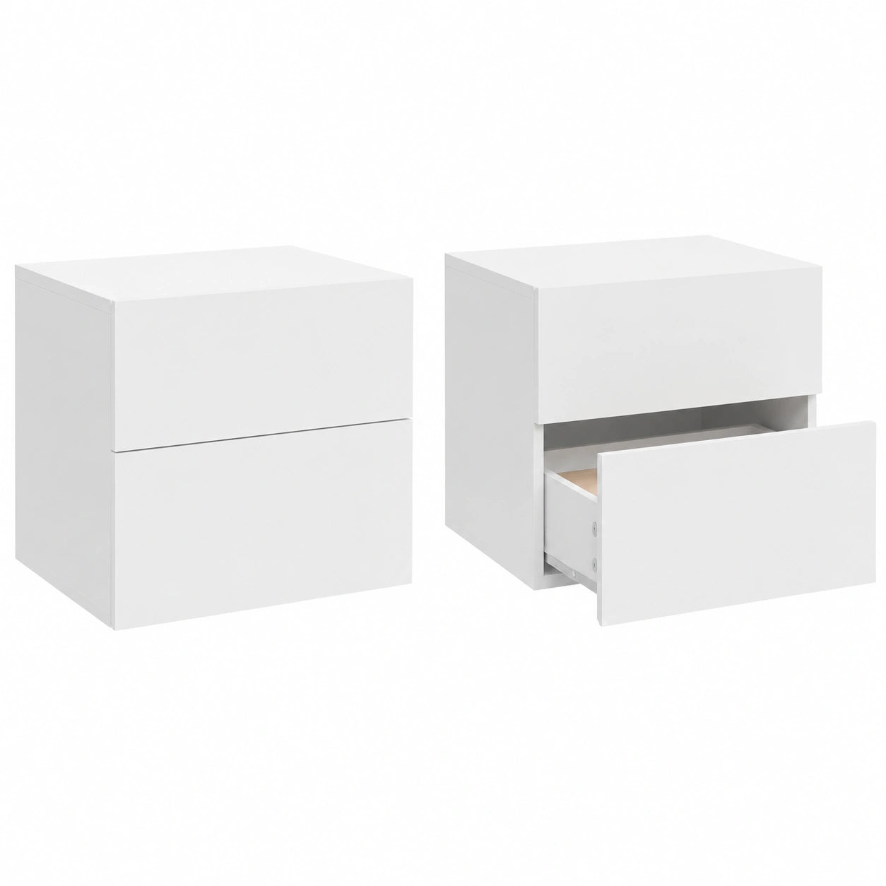 Set di 2 Comodini Sospesi con Cassetto, Design Moderno in Legno Bianco, 40x30x30 cm