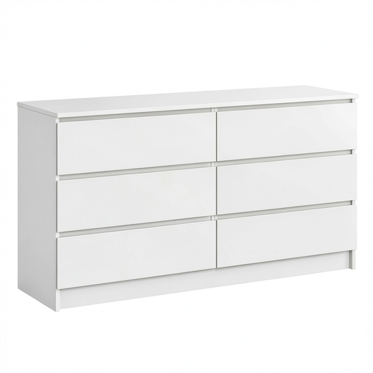 Cassettiera Moderna AKORD 160 cm con 6 Cassetti, Ideale per Soggiorno e Camera da Letto, Bianco
