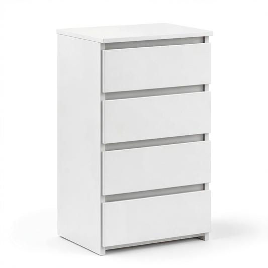 Cassettiera Moderna a 4 Cassetti per Soggiorno e Camera da Letto, 35x40x74 cm, Bianco