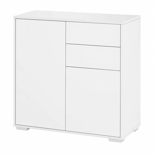 Credenza Moderna 2 Cassetti e 2 Ante con Apertura Push, Bianco Opaco, 79x36x74 cm