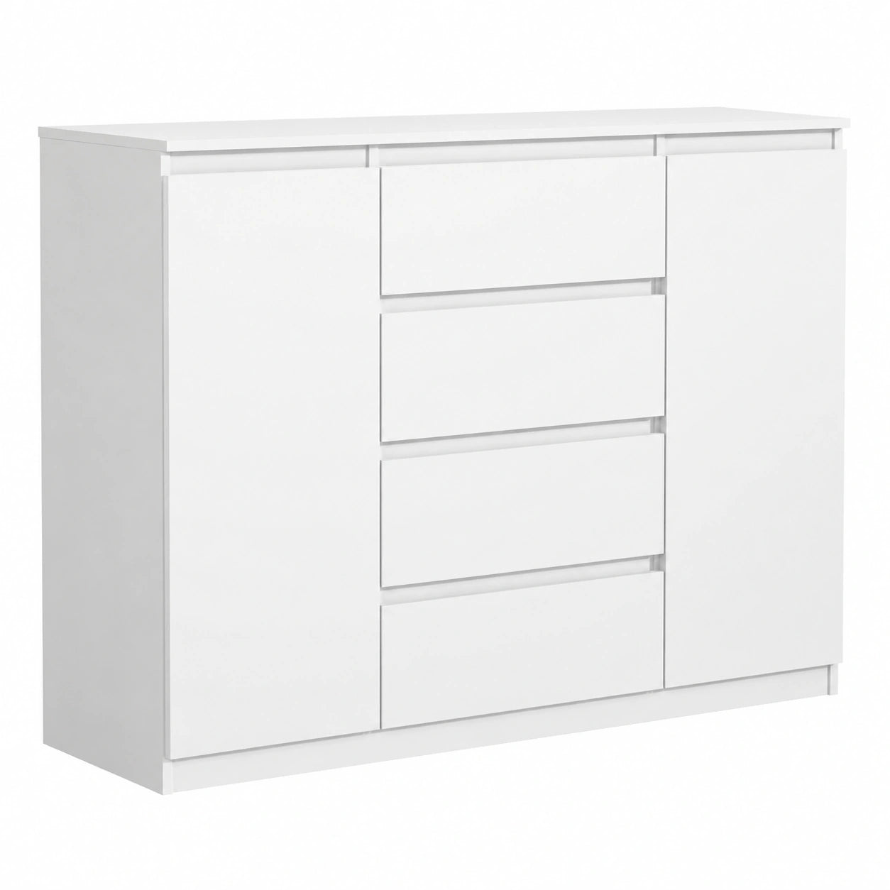 Cassettiera Moderna con 4 Cassetti e 2 Ante per Camera e Soggiorno - 120 cm (Bianco Opaco)