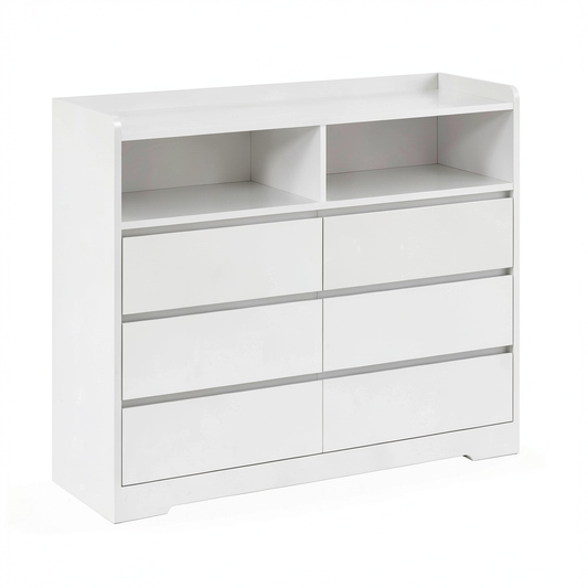 FOREHILL Cassettiera Moderna Bianca con 6 Cassetti per Casa e Ufficio