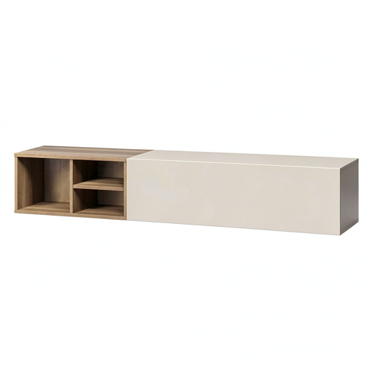 Mobile TV Sospeso Modulare con Spazio di Stivaggio, Design Moderno in Rovere e Cashmere