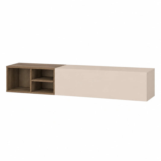 Mobile TV Sospeso Modulare con Spazio di Stivaggio, Design Moderno in Rovere e Cashmere