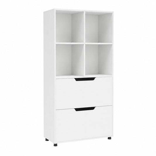 Scaffale in Legno Bianco con 4 Cubi e 2 Cassetti, Libreria Stabile per Casa e Ufficio