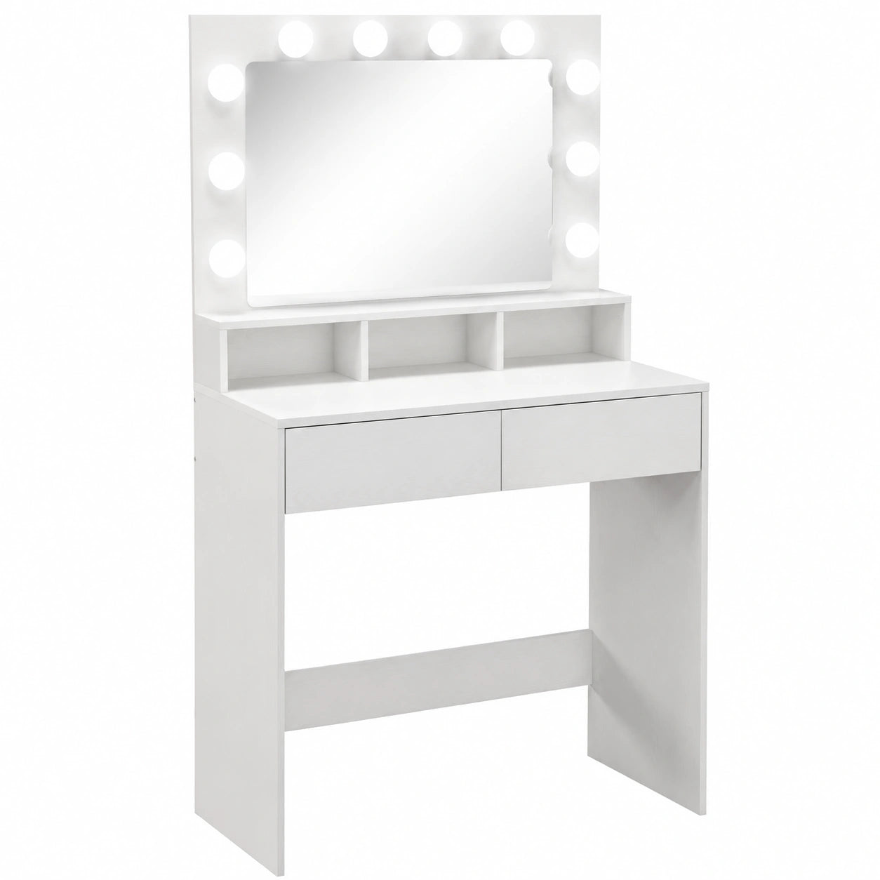 Tavolo da Trucco con Specchio e Luci LED Regolabili, Mobile con Cassetti e Scomparti, 80x40x135 cm, Bianco