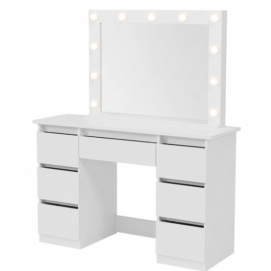 Tavolo da Trucco con Specchio LED e 7 Cassetti - Design Moderno e Spazioso