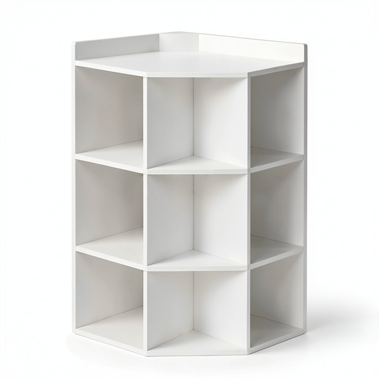 Libreria Angolare in Legno con Ricarica USB e Prese Integrate, 3 Ripiani, Adatta per Spazi Ristretti, 51x71,5x86 cm, Bianco
