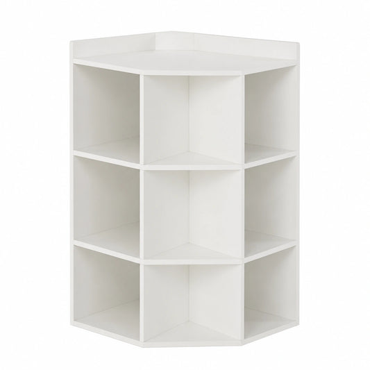 Libreria Angolare in Legno con Ricarica USB e Prese Integrate, 3 Ripiani, Adatta per Spazi Ristretti, 51x71,5x86 cm, Bianco