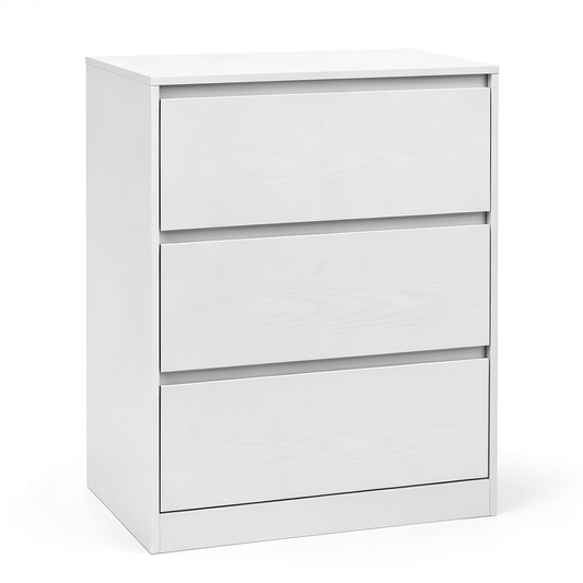Cassettiera Moderna con 3 Cassetti, 40 x 60 x 75 cm, Bianco Neve