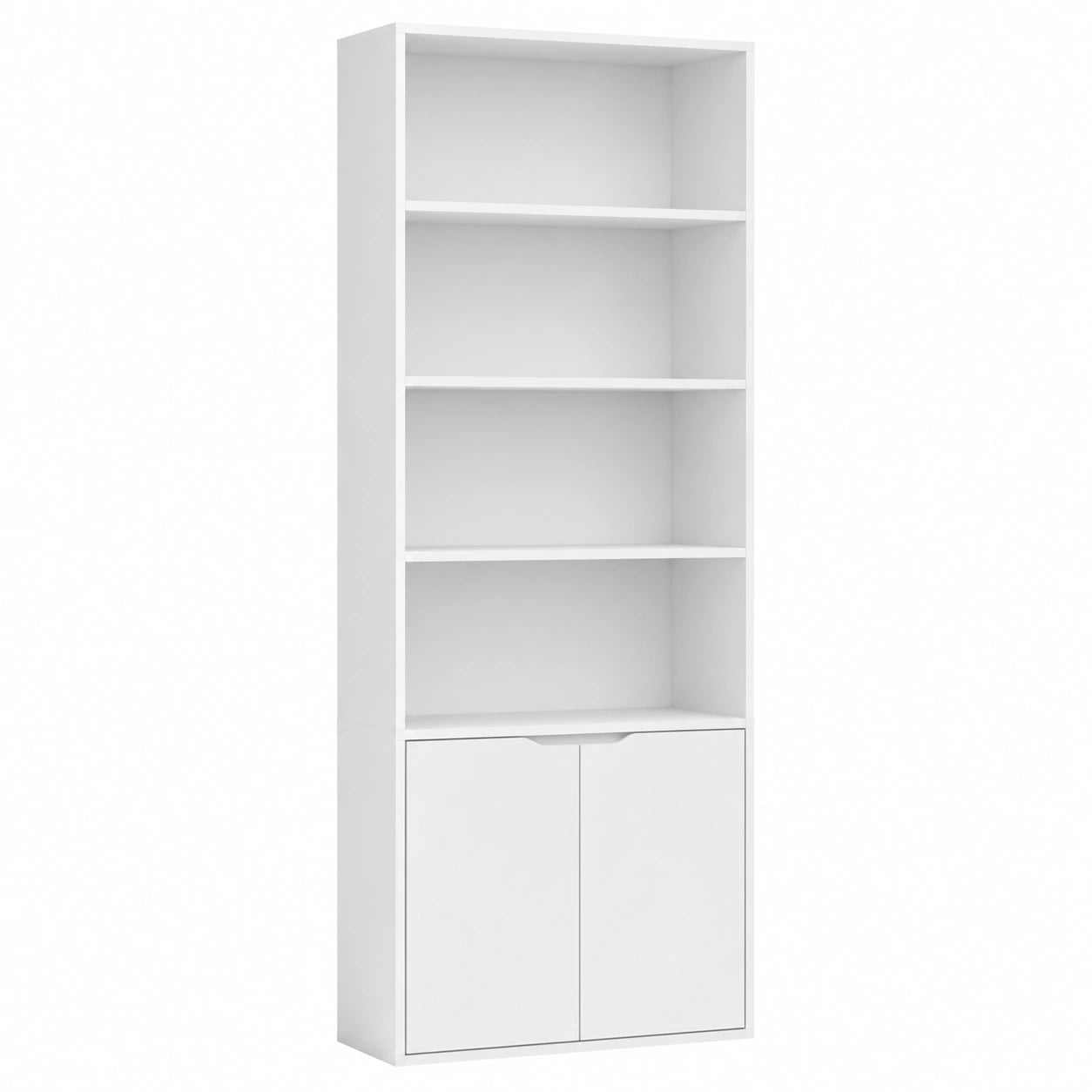 Scaffale Moderno a 4 Ripiani con Credenza a 2 Ante, Mobile Versatile per Casa e Ufficio, 59x29x180cm, Bianco