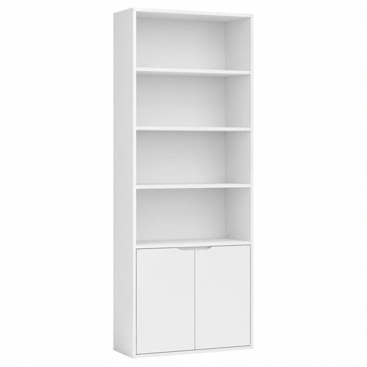 Scaffale Moderno a 4 Ripiani con Credenza a 2 Ante, Mobile Versatile per Casa e Ufficio, 59x29x180cm, Bianco
