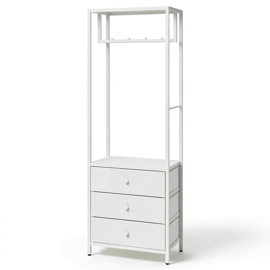 Appendiabiti Autoportante con Cassetti, Supporto Multifunzionale per Ingresso e Camera da Letto, 39x29x179CM Bianco