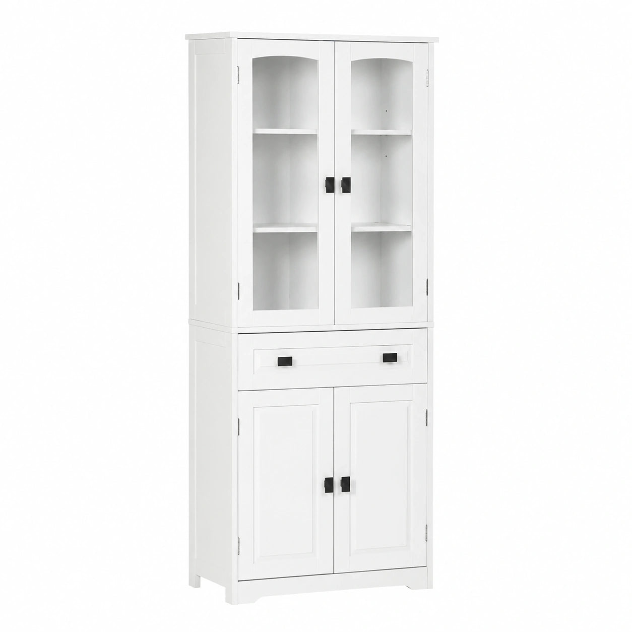 Credenza Moderna con Ripiani Regolabili e Ante in Vetro, 60x30x160cm, Bianco