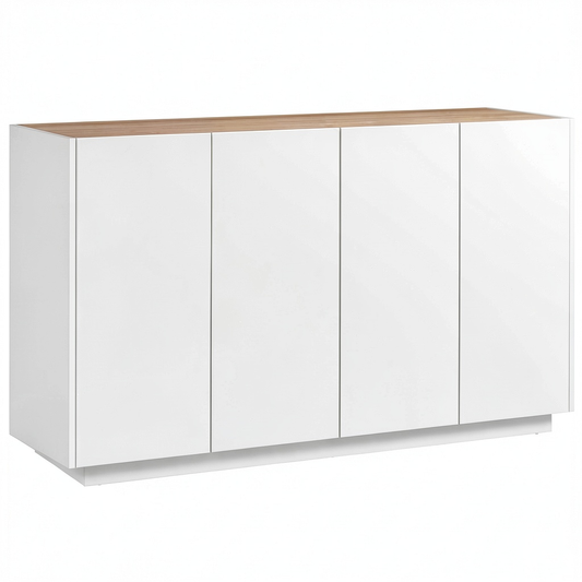 Credenza Moderna con Armadietti a Chiusura Morbida, 2 Ante e Ripiani Regolabili, 140x40x75 cm, Bianco Lucido