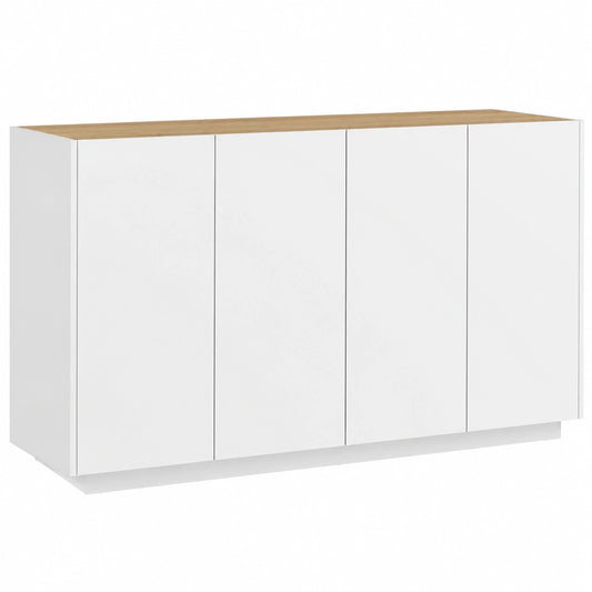 Credenza Moderna con Armadietti a Chiusura Morbida, 2 Ante e Ripiani Regolabili, 140x40x75 cm, Bianco Lucido