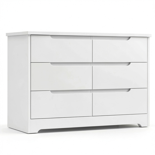 Cassettiera 6 Cassetti in Legno Bianco per Camera e Soggiorno, Mobile Portaoggetti Versatile