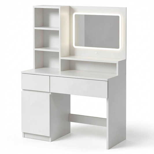 Mobile Toeletta Moderno con Specchio LED e Ripiani Regolabili