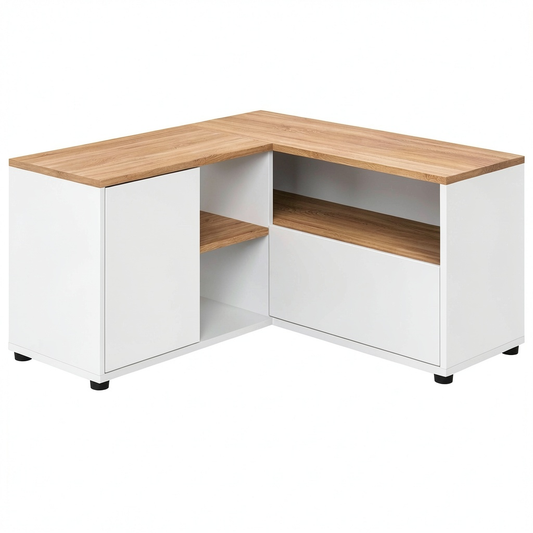 Tavolino Angolare per TV, Bianco e Rovere Naturale, 90x90x45 cm