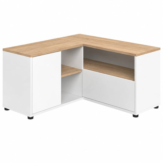 Tavolino Angolare per TV, Bianco e Rovere Naturale, 90x90x45 cm