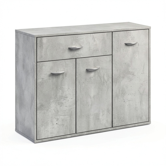 Credenza Moderna in Legno Grigio con 1 Cassetto e 3 Ante