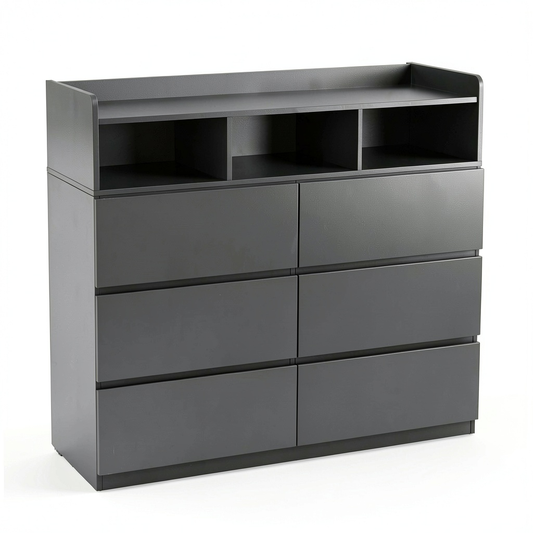 WOLTU Mobile Nero con 6 Cassetti, 3 Ripiani e Piano Superiore, 120x40x100 cm, Arredo Salvaspazio per Casa